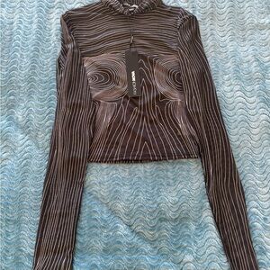 Fashion Nova Black and White Patterned Long Sleeve Top